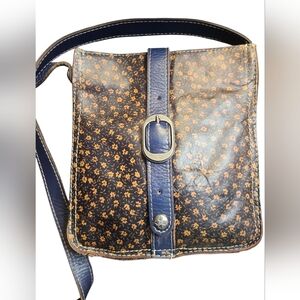 Patrisha Nash Venezia Leather Blue And Tan Floral Patterned Crossbody Bag